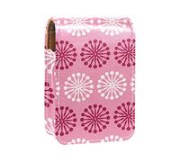 Estuche portátil para pintalabios para viajes, mini caja de almacenamiento de lápiz labial con espejo para mujeres y mujeres, bolsa de cosméticos de cuero, patrón geométrico rosa, flor, Varios colores, 9.5x2x7 cm/3.7x0.8x2.7 in