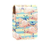 Estuche portátil para pintalabios para viajes, mini caja de almacenamiento de lápiz labial con espejo para mujeres y mujeres, bolsa de cosméticos de cuero, flamencos rosados, hojas de selva tropical, Varios colores, 9.5x2x7 cm/3.7x0.8x2.7 in