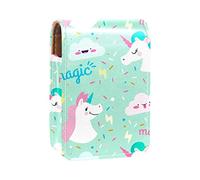 Estuche portátil para pintalabios para viajes, mini caja de almacenamiento de lápiz labial con espejo para mujeres y mujeres, bolsa de cosméticos de cuero, lindo patrón de unicornios blancos de dibujos animados, Varios colores, 9.5x2x7 cm/3.7x0.8x2.7 in