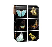 Estuche portátil para pintalabios para viajes, mini caja de almacenamiento de lápiz labial con espejo para mujeres y mujeres, bolsa de cosméticos de cuero, hermosas mariposas coloridas, Varios colores, 9.5x2x7 cm/3.7x0.8x2.7 in