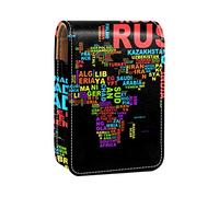 Estuche portátil para pintalabios para viajes, mini caja de almacenamiento de lápiz labial con espejo para mujeres y mujeres, bolsa de cosméticos de cuero, mapa del mundo negro, Rusia Canadá, Varios colores, 9.5x2x7 cm/3.7x0.8x2.7 in