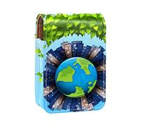 Estuche portátil para pintalabios para viajes, mini caja de almacenamiento de lápiz labial con espejo para mujeres y mujeres, bolsa de cosméticos de cuero para ahorrar energía tierra, Varios colores, 9.5x2x7 cm/3.7x0.8x2.7 in