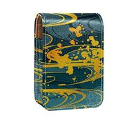 Estuche portátil para pintalabios para viajes, mini caja de almacenamiento de lápiz labial con espejo para mujeres y mujeres, bolsa de cosméticos de cuero, patrón japonés, Varios colores, 9.5x2x7 cm/3.7x0.8x2.7 in