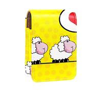 Estuche portátil para pintalabios para viajes, mini caja de almacenamiento de lápiz labial con espejo para mujeres y mujeres, bolsa de cosméticos de cuero, lindo animal de oveja historia de amor, Varios colores, 9.5x2x7 cm/3.7x0.8x2.7 in