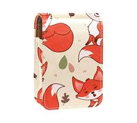 Estuche portátil para pintalabios para viajes, mini caja de almacenamiento de lápiz labial con espejo para mujeres y mujeres, bolsa de cosméticos de cuero, bonito patrón de zorros, Varios colores, 9.5x2x7 cm/3.7x0.8x2.7 in