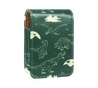 Estuche portátil para pintalabios para viajes, mini caja de almacenamiento de lápiz labial con espejo para mujeres y mujeres, bolsa de cosméticos de cuero, patrón de dinosaurio Grenn, Varios colores, 9.5x2x7 cm/3.7x0.8x2.7 in