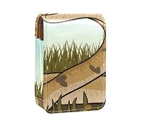 Estuche portátil para pintalabios para viajes, mini caja de almacenamiento de lápiz labial con espejo para mujeres y mujeres, bolsa de cosméticos de cuero, serpiente de cascabel marrón buscando presas, Varios colores, 9.5x2x7 cm/3.7x0.8x2.7 in