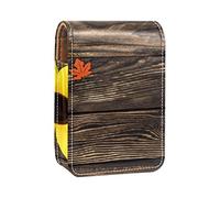 Estuche portátil para pintalabios para viajes, mini caja de almacenamiento de lápiz labial con espejo para mujeres y mujeres, bolsa de cosméticos de cuero, hermoso girasol sobre textura de madera marrón, Varios colores, 9.5x2x7 cm/3.7x0.8x2.7 in