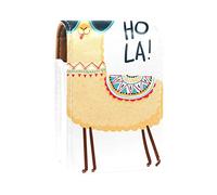 Estuche portátil para pintalabios para viajes, mini caja de almacenamiento de lápiz labial con espejo para mujeres y mujeres, bolsa de cosméticos de cuero, bonita alpaca Hola divertida, Varios colores, 9.5x2x7 cm/3.7x0.8x2.7 in