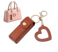 Estuche portátil para pintalabios - Pequeña bolsa de cosméticos - Funda portátil de piel sintética elegante con colgante de amor para pintalabios, brillo de labios, perfume, esmalte de uñas, café, 1