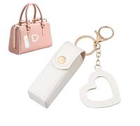 Estuche portátil para pintalabios - Pequeña bolsa de cosméticos - Funda portátil de piel sintética elegante con colgante de amor para pintalabios, brillo de labios, perfume, esmalte de uñas, White, 1
