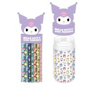 Estuche Portatodo Hello Kitty y Kuromi Unisex - Set Accesorios Papelería con Bote y Lápices, Color Morado, Licencia Oficial, Talla Única, Ideal para Colegio, Vuelta al Cole y Regalo