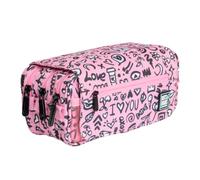 Estuche Portatodo Triple Design de Amplios Apartados Interiores con Cremallera Individual para Material Escolar y Viaje (I Love You)