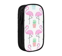 Estuche práctico con estampado de cactus y flamenco tropical, con múltiples compartimentos, para oficina, viajes, escuela, arte, suministros diarios, Black, Talla única, Bolsillo para el paquete
