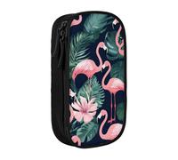Estuche práctico con estampado de flamenco rosa con múltiples compartimentos, para oficina, viajes, escuela, arte, suministros diarios, Black, Talla única, Bolsillo para el paquete