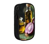 Estuche práctico con estampado de frutas y verduras con múltiples compartimentos, para oficina, viajes, escuela, arte, suministros diarios, Black, Talla única, Bolsillo para el paquete