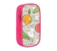 Estuche práctico con estampado de frutas y verduras con múltiples compartimentos, para oficina, viajes, escuela, arte, suministros diarios, Pink, Talla única, Bolsillo para el paquete