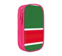 Estuche práctico con estampado de la bandera de la República de Chechenia, múltiples compartimentos, oficina, viajes, escuela, arte, suministros diarios, Pink, Talla única, Bolsillo para el paquete