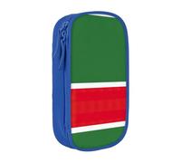 Estuche práctico con estampado de la bandera de la República de Chechenia, múltiples compartimentos, oficina, viajes, escuela, arte, suministros diarios, Blue, Talla única, Bolsillo para el paquete