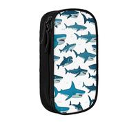 Estuche práctico con estampado de tiburón con varios gestos, multicompartimento, oficina, viajes, escuela, arte, suministros diarios, Black, Talla única, Bolsillo para el paquete