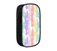 Estuche práctico con estampado de unicornios en rayas coloridas, multicompartimento, oficina, viajes, escuela, arte, suministros diarios, Black, Talla única, Bolsillo para el paquete