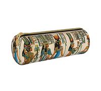 Estuche redondo de cuero con estampado de arañas y sombrero de bruja fantasma de Halloween, arcoíris, estuche organizador para oficina Col, color, 5.0cm*10.5cm*20.5cm, Estuche para lápices