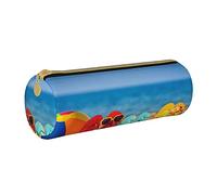 Estuche redondo de cuero con estampado de arañas y sombrero de bruja fantasma de Halloween, arcoíris, estuche organizador para oficina Col, color, 5.0cm*10.5cm*20.5cm, Estuche para lápices