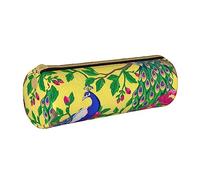 Estuche redondo de cuero con estampado de arañas y sombrero de bruja fantasma de Halloween, arcoíris, estuche organizador para oficina Col, color, 5.0cm*10.5cm*20.5cm, Estuche para lápices