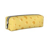 Estuche redondo de cuero con patrón de queso amarillo, bolsa para lápices con cremallera para mujeres, hombres, oficina, adultos y niños