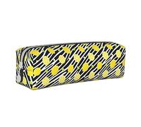 Estuche redondo de piel con diseño de cebra, con estampado de limón, con cremallera, para mujeres, hombres, oficina, adultos y niños