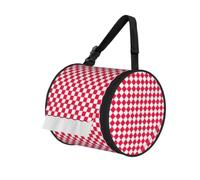 Estuche redondo para pañuelos con estampado de cuadrados blancos a cuadros rojos con correa para el hombro, organizador portátil para viajes en el baño
