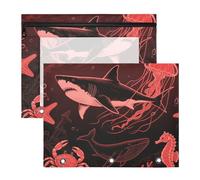 Estuche resistente con 3 agujeros para papel A4, carta, paquete de 2 unidades, para estudiantes de regreso a clases, animales oceánicos, tiburones, caballitos de mar, medusas