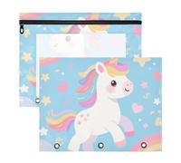 Estuche resistente para lápices para carpetas de 3 anillos, paquete de 2 para estudiantes, estudiantes, suministros para profesores, lindos unicornios arcoíris blancos de dibujos animados