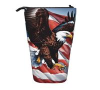 Estuche retráctil vertical con diseño de águila con bandera de Estados Unidos, bolsa de almacenamiento para bolígrafos, lápices y objetos pequeños, Black, Talla única, Neceser de maquillaje