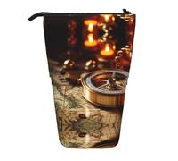 Estuche retráctil vertical náutico con diseño de mapa de brújula, caja organizadora de oficina para adultos