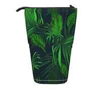 Estuche retráctil vertical verde con diseño de plantas tropicales, caja organizadora de oficina para adultos