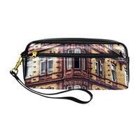 Estuche retro Chateau Villa para lápices, bolsa de piel sintética con cremallera para niños y niñas, suministros escolares y de oficina