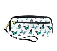 Estuche retro de mariposa para lápices, bolsa de piel sintética con cremallera, para niños y niñas, suministros escolares y de oficina