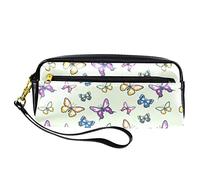 Estuche retro de mariposas para lápices, bolsa de piel sintética con cremallera, para niños y niñas, suministros escolares y de oficina