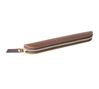 Estuche retro hecho a mano de piel auténtica con cremallera, mini portalápices para un bolígrafo, funda protectora, suministros de viaje, regalo, Marrón oscuro