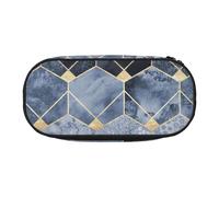 Estuche reutilizable para lápices con diseño de hexágonos y diamantes azules, elegante, para estudiantes, maquillaje, artículos de aseo personal, fácil acceso, Black, Talla única, Organizador de