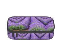 Estuche romántico con estampado de lavanda para lápices, gran capacidad, organizador de papelería estético con cremallera