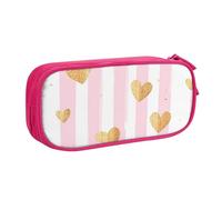 Estuche romántico de corazón dorado para niños y niñas, bolsa grande para bolígrafos, organizador de escritorio, papelería, bolsa para lápices para escuela, oficina, bolsa de maquillaje con cremallera