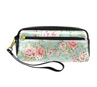 Estuche romántico de papel de pared de flores para lápices, bolsa de piel sintética con cremallera para niños y niñas, suministros escolares y de oficina