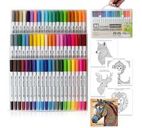 Estuche Rotuladores Doble Punta Canetas para Pintar Mandalas, Rotuladores Lettering 60 colores, Rotuladores Alcohol Kit Alcohol Markers Incluye 4 Plantillas Animales Mandalas Colorear Adultos y Niños