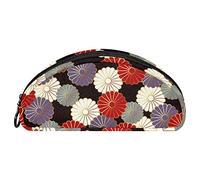 Estuche semicircular para lápices, papelería, bolsa para bolígrafos, estuche con soporte para bolígrafos, estilo tradicional japonés, patrón de crisantemo