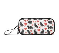 Estuche simple con diseño de gatos negros y corazones rojos, gran capacidad, con compartimentos con cremallera, para niños, adolescentes, escuela, multicolor, Talla única, Regular
