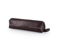 Estuche Sporting de piel, triangular, espacioso, forrado con cremallera, 20 x 5,5 x 5,5 cm, negro, marrón, marrón, Contemporáneo