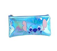 Estuche Stitch Azul Metálico Holográfico - Lapicera Escolar Grande con Cierre Resistente - Accesorio Disney Lilo & Stitch para Niñas y Jóvenes - Regalo Original