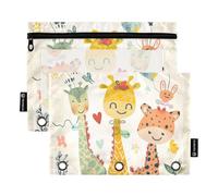 Estuche suave para lápices con ventana transparente de dibujos animados, diseño de jirafa Land para niños, en varios colores, carpeta de 3 anillos para suministros de oficina, multicolor, 2 unidades